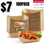 100 Pack 1lb Kraft Paper Food Trays, Disposable Paper Nacho Trays Hot Dog Trays Taco Holders Food Serving Boats for Nachos