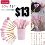 12Pcs Silicone Cooking Kitchen Utensils Set with Holder,Wooden Handles Cooking Tool