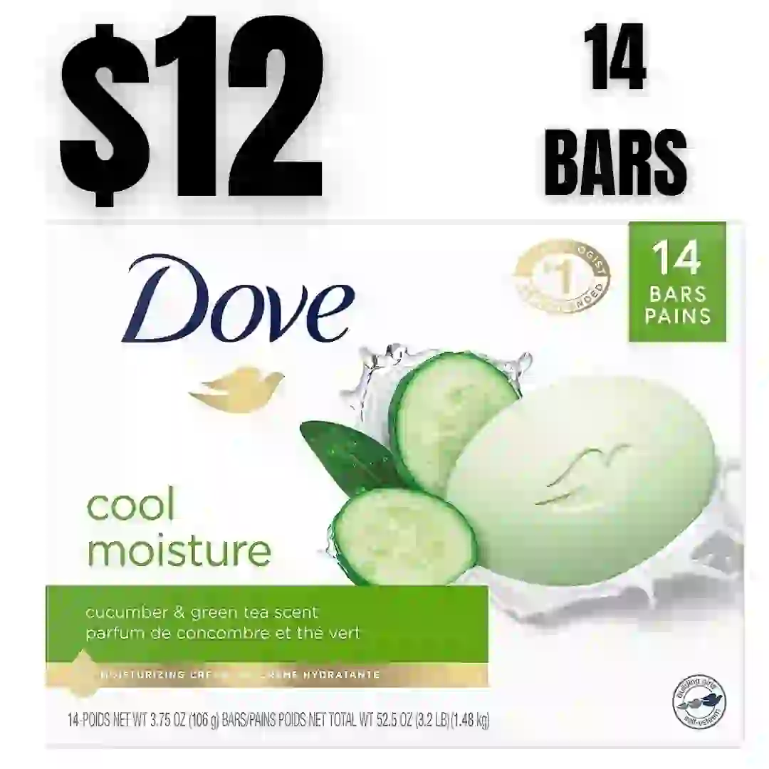 14BARS Dove Skin Care Beauty Bar For Softer Skin Cucumber and Green Tea More Moisturizing Than Bar Soap