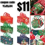 18PCS Large Christmas Gift Bags, Reusable Christmas Tote Bags with Handles, Non-Woven Christmas Bags for Gifts