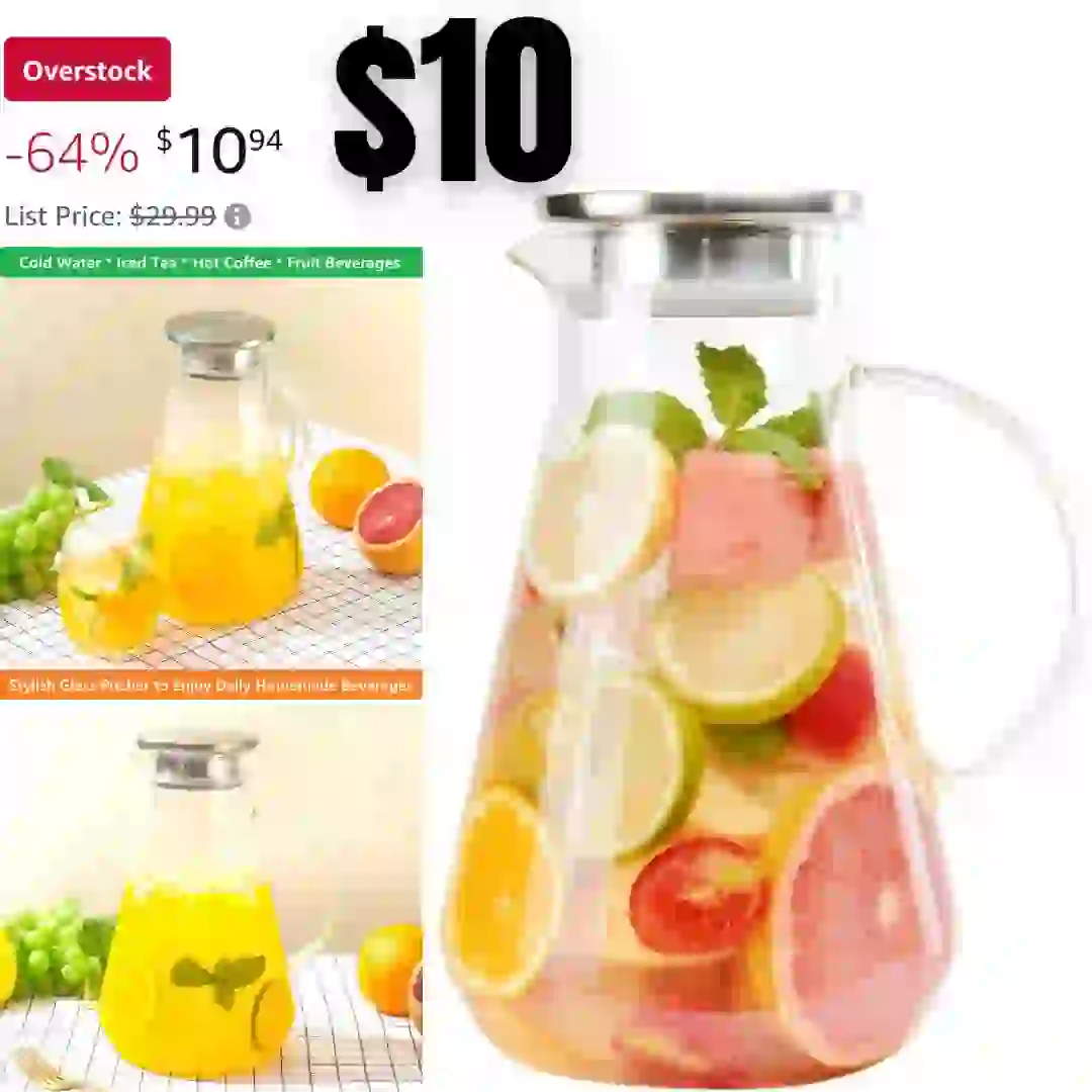 2 Liter 68 Ounces Glass Pitcher With Lid, Hot&Cold Water Pitcher With Handle, for Homemade Fruit Beverage