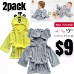 2 Pack Unisex Baby Plush Animal Face Robe for 0-9 Months