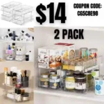 2 SET,2 Tier Bathroom Organizer with Dividers, Clear Under Sink Organizer and Storage