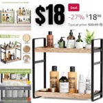 2- Tier Adjustable Bathroom Organizer Countertop No Tools Quick Installation Counter Shelf for Storage Wood Corner Bathroom Rack for Vanity Kitchen Under Sink- Tiered Tray Makeup Stand Organizers