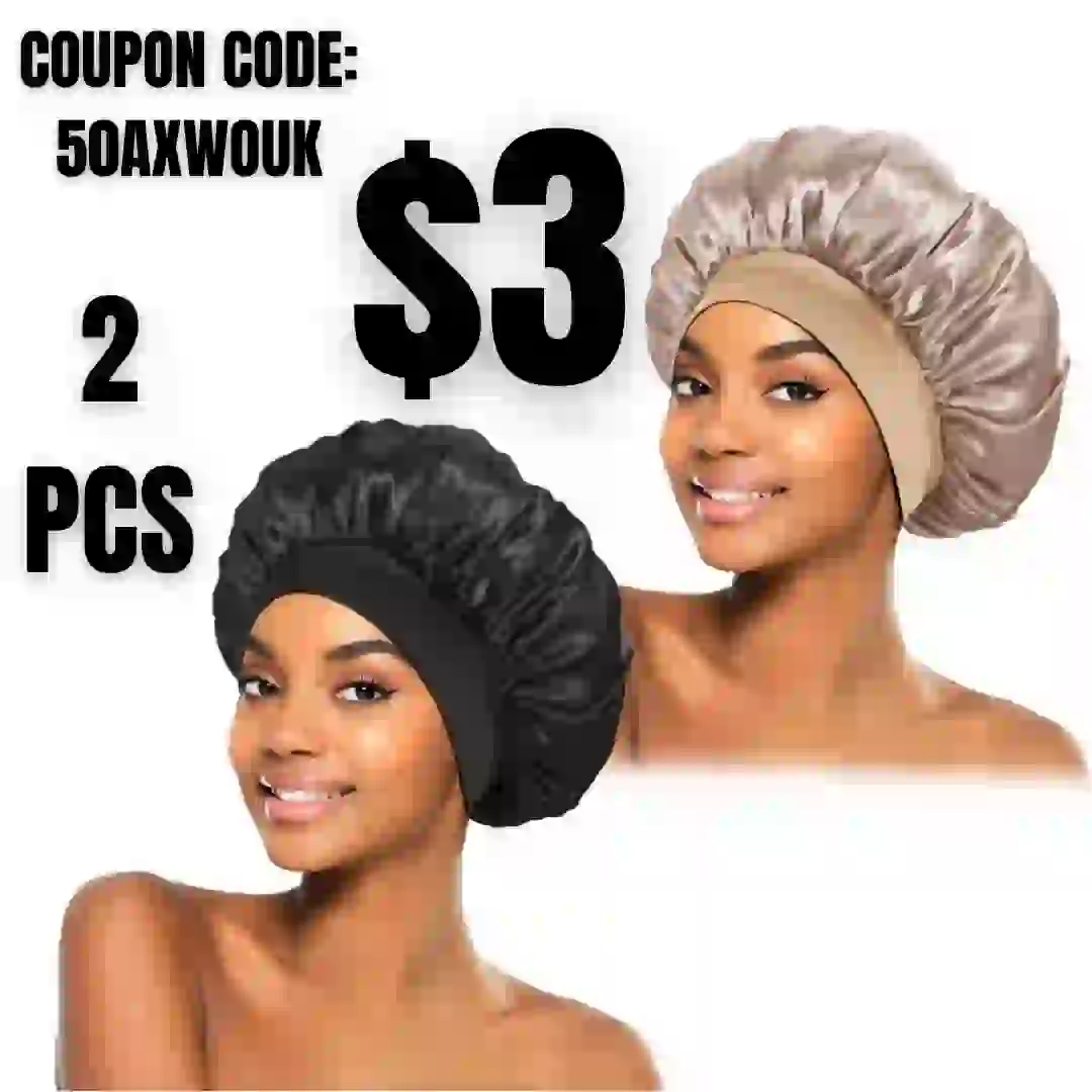 2PACK Silk Bonnet Sleep Cap for Hair Shower Cap