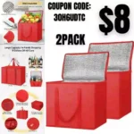 2Pk Insulated Reusable Grocery Bags, Collapsible Cooler Bag for Groceries, Heavy Duty Large Insulated Bag
