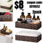 2pack Toilet Paper Basket for Back of Toilet, Toilet Paper Storage Basket for Bathroom