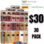 30 Pack Airtight Food Storage Containers for Kitchen Pantry Organization and Storage