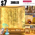 300 LED Curtain Lights, 9.8ft x 9.8ft Fairy Lights with 8 Modes, String Hanging Lights