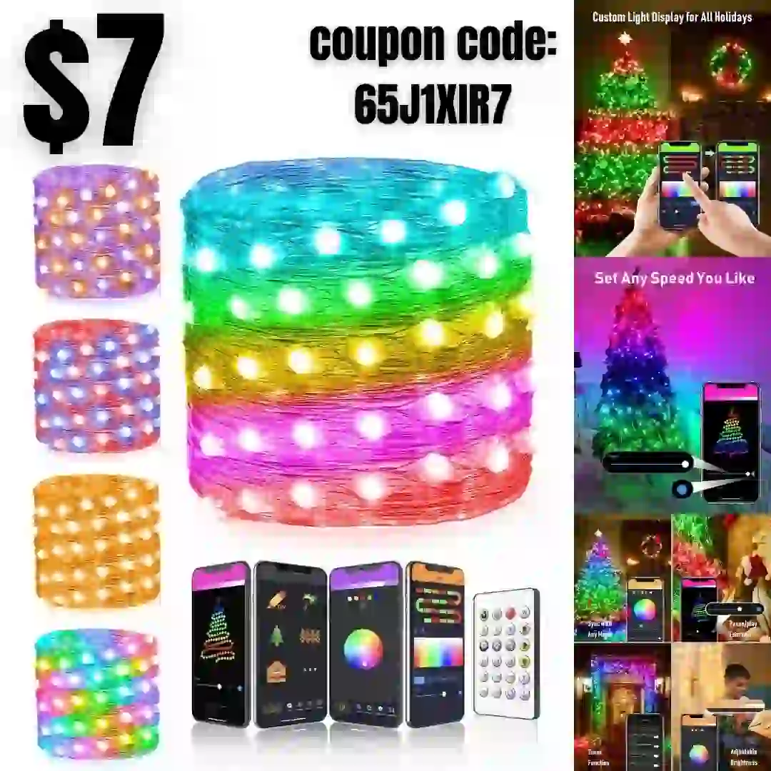 33ft Fairy Lights for Bedroom Bluetooth App Control RGB Color Select Halloween Fairy Lights Plug