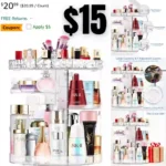 360 Rotating Makeup Organizer, DIY Adjustable Makeup Carousel Spinning Holder Rack, Large Capacity Cosmetic Brush Lipstick Storage Organizer Box for Vanity