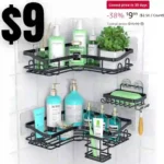3Free Corner Shower Caddy, 4 Pack Strong Adhesive Shower Organizer with Soap Holder and 12 Hooks No Drilling Shower Shelves
