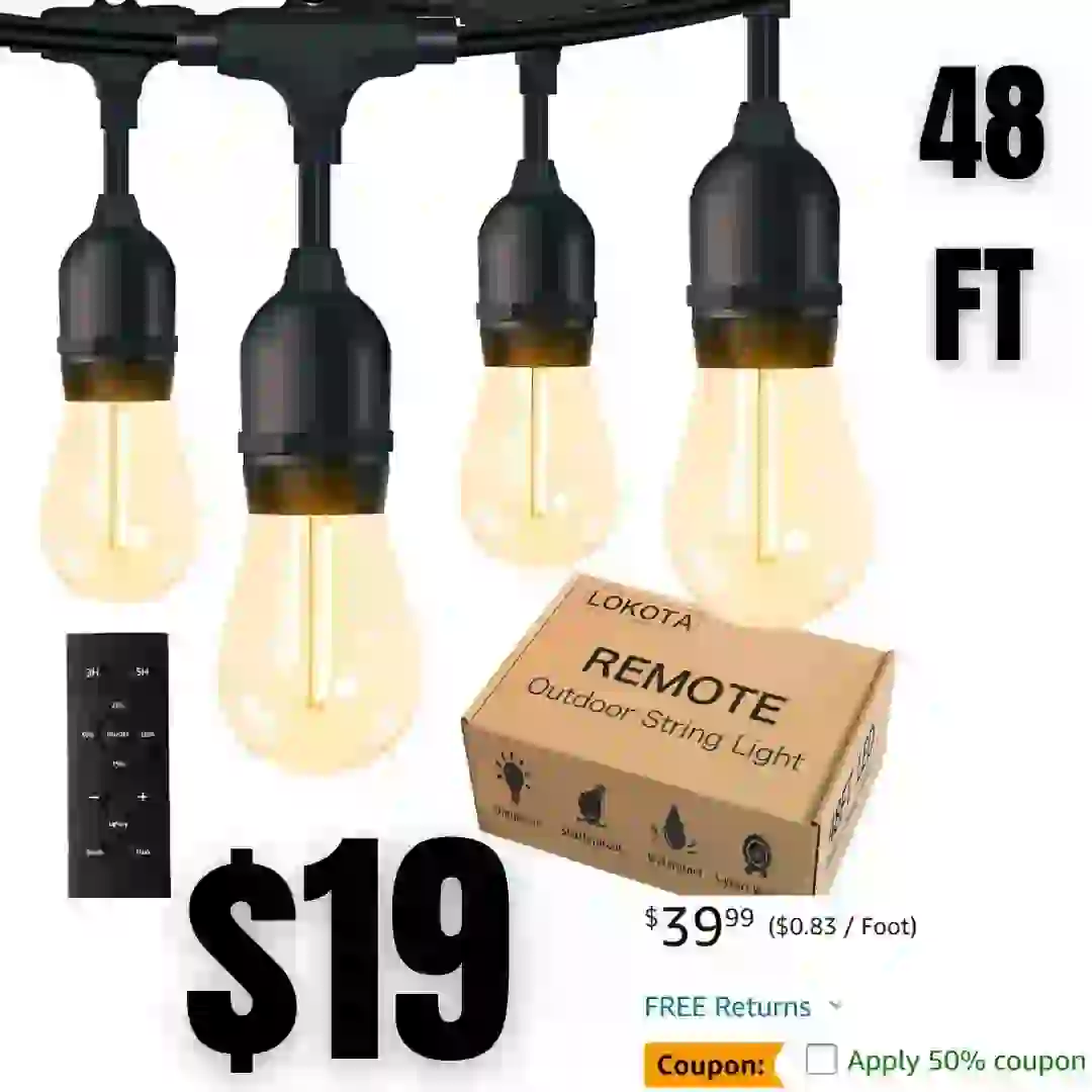48FT Smart Outdoor String Lights with Remote