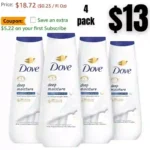 4pack Dove Body Wash Deep Moisture 4 Count For Dry Skin Moisturizing Skin Cleanser with 24hr Renewing MicroMoisture Nourishes The Driest Skin