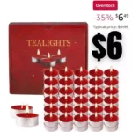50pack Tea Lights Candles in Bulk, 4 Hour Long Time Burning, Red Votive Tealight Candle for Emergency Anniversaries Weddings Decorations