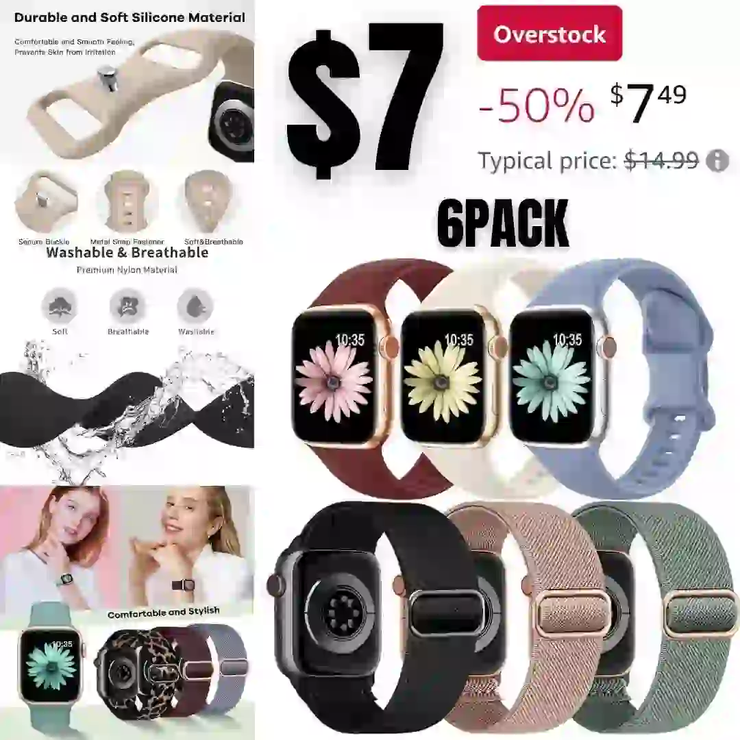 6 Pack Bands Compatible with Apple Watch Band