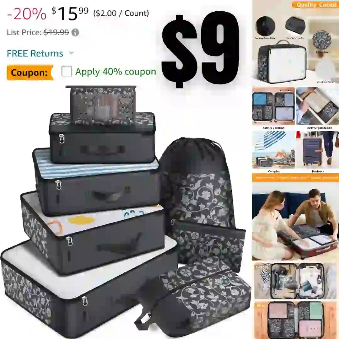 8 Set Packing Cubes for Suitcases, Packing Cubes for Travel Accessories