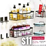 9 Set Bathroom Shower Caddy Organizer,Include 2 Shower Shelves, 2 Soap Holders, 2 Razor holders, 2 Bath Balls Hooks and 1 Toothbrush Holder