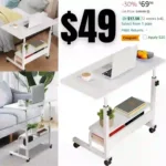 Adjustable Height Mobile Computer Desk for Small Space Rolling Writing with Wheels Corner