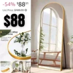 Arched Full Length Mirror Standing Hanging or Leaning Against Wall, Oversized Large Bedroom Mirror Floor Mirror Dressing Mirror, Aluminum Alloy Thin Frame, Gold