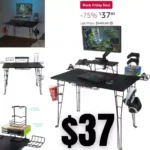 Atlantic Original Gaming Desk Carbon-Fiber Laminated Desktop, Heavy-Duty Steel-Wire Legs