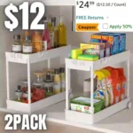 Bathroom Organizer 2 Pack Bathtub Trays Cabinet Counter Organization Under Sink Storage for Bathroom and Kitchen White