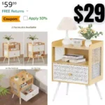 Bedside Table with Metal Drawers, End Table with Open Shelf, 2-Tier Open Adjustable Metal Floral Drawer Night Stand for Sofa Side Table