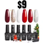 Beetles Candy Cane Gel Nail Polish Christmas Gift Set, 6Pcs Gel Polish Glitter Burgundy Red Sparkle Gel Nail Kit Snow White Silver Holiday Nail Gel