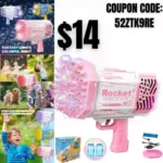 Bubble Machine Gun Rocket Bubble Gun 69 Holes with Colorful Lights, Bubble Blaster Gun for Kids Adults, Bubble Maker Machine for Outdoor Indoor Birthday Wedding Party