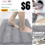Chenille Striped Bathroom Rug Mat, Extra Thick and Absorbent Bath Rugs, Non-Slip Soft Plush Shaggy Bath Carpet, Machine Wash Dry