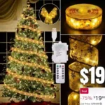 Christmas Decorations – 2.5Inch x 66Ft 200 Led Christmas Tree Ribbon Lights with Remote Control, Battery Operated