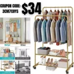 Clothing Rack with Wheels Double Rails Garment Rack Rolling Rack for Indoor Bedroom Clothes Rack Max Load 110LBS White Shelf on Wheels