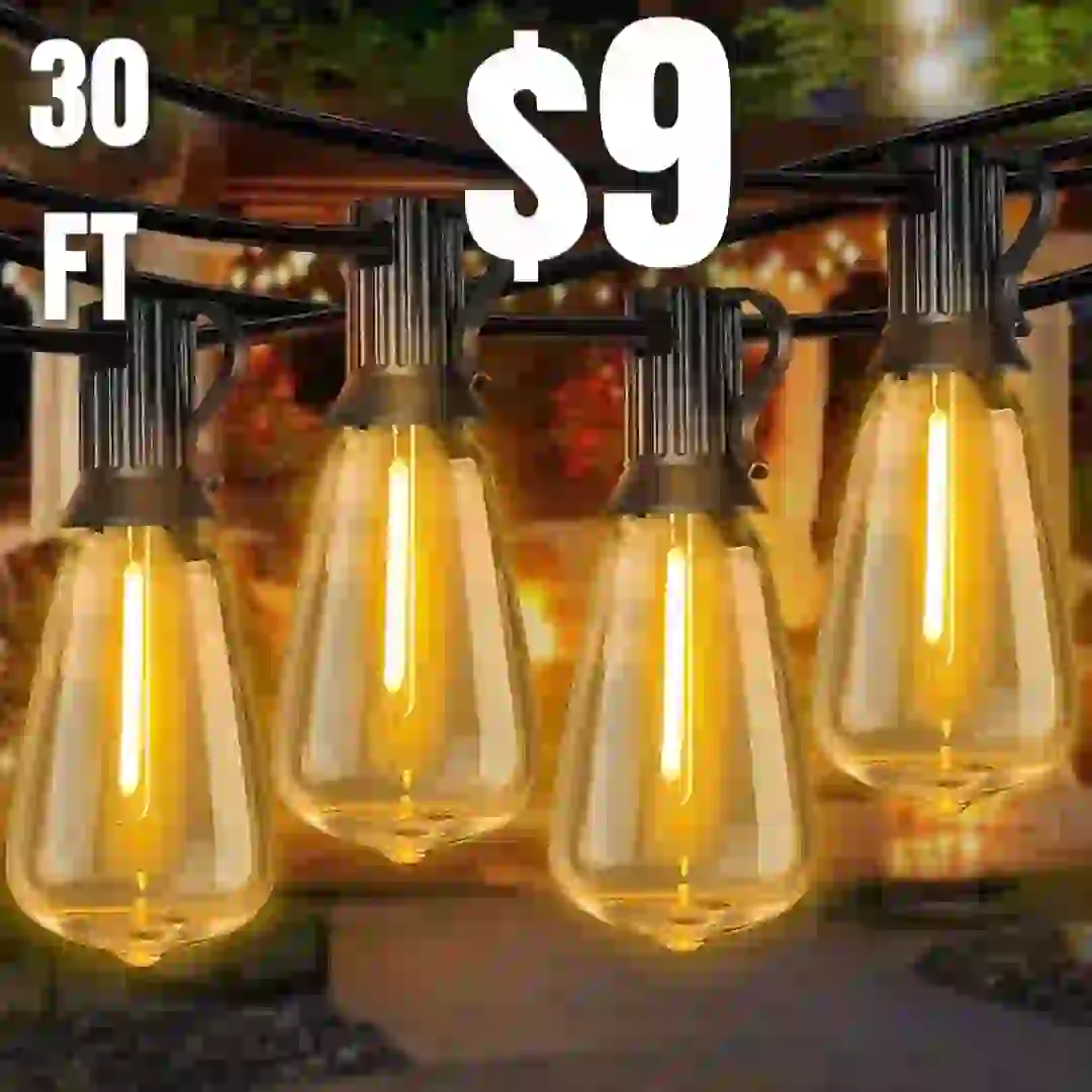 Couah ST38 LED Outdoor String Lights,30FT LED Outdoor Patio String Lights with 16 Edison Bulbs Outdoor Lights Weatherproof