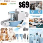 Dog Vacuum Brush for Shedding Grooming, Low Noise, 5-in-1 Dog Grooming Kit with Vacuum