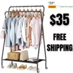 Double Rod Clothes Garment Rack, Portable Clothing Racks for Hanging Clothes with Wheels, Rolling Clothes Rack with Oxford Cloth Rack