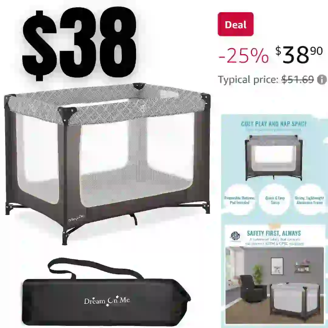 Dream On Me Zoom Portable Playard in Dark Grey, Lightweight, Packable and Easy Setup Baby Playard