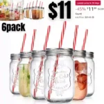 Drinking Jars Set of 6 Ice Cold Drinking Glass Jar with Lid