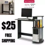 Furinno Compact Computer Desk with Shelves, Round Side