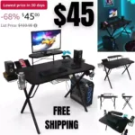 Gaming Desk Pro Carbon Fiber Laminated Desktop, Heavy-Duty X-Legs, Detachable Monitor Platform
