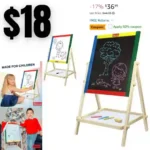 Kidzlane Art Easel for Kids 2-4  Wooden Toddler Easel  Double Sided Standing Chalkboard