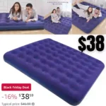 King Size Air Mattress for Inflatable – Portable Blue Blow Up Mattresses with Flocked top