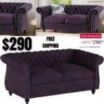Knight Home Karen Traditional Chesterfield Loveseat Sofa, BlackBerry and Dark Brown