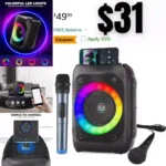 Machine for Kids and Adults, Portable Bluetooth Karaoke Speaker With 1 Wireless Microphone and 1 Wired Mic, Pa System with Led Lights for Singing