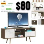 Modern TV Stand for TVs up to 70, Wooden TV Console Table with Storage Shelves, Cabinet and Drawer, TV Entertainment Center for Living