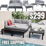 Outdoor Sectional Patio Furniture Conversation Sofa Set for Backyard, Porch wIthi Coffee Table and Cushions,Aluminum Detachable Lounger, Side Tablefor Balcony