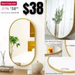 Oval Bathroom Mirror Wall Mounted Chic Brushed Metal Frame Hang Vertically & Horizontally Perfect Modern Decor for Bedroom Bathroom Entryway Living Room Gallery Wall,Gold