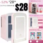 Paris Hilton Mini Refrigerator and Personal Beauty Fridge, Mirrored Door with Dimmable LED Light
