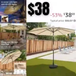 Patio Umbrella, 9 ft Outdoor Table Umbrella with 40 LED Solar Lights of Waterproof and UV 30+ Fade Resistant for Garden