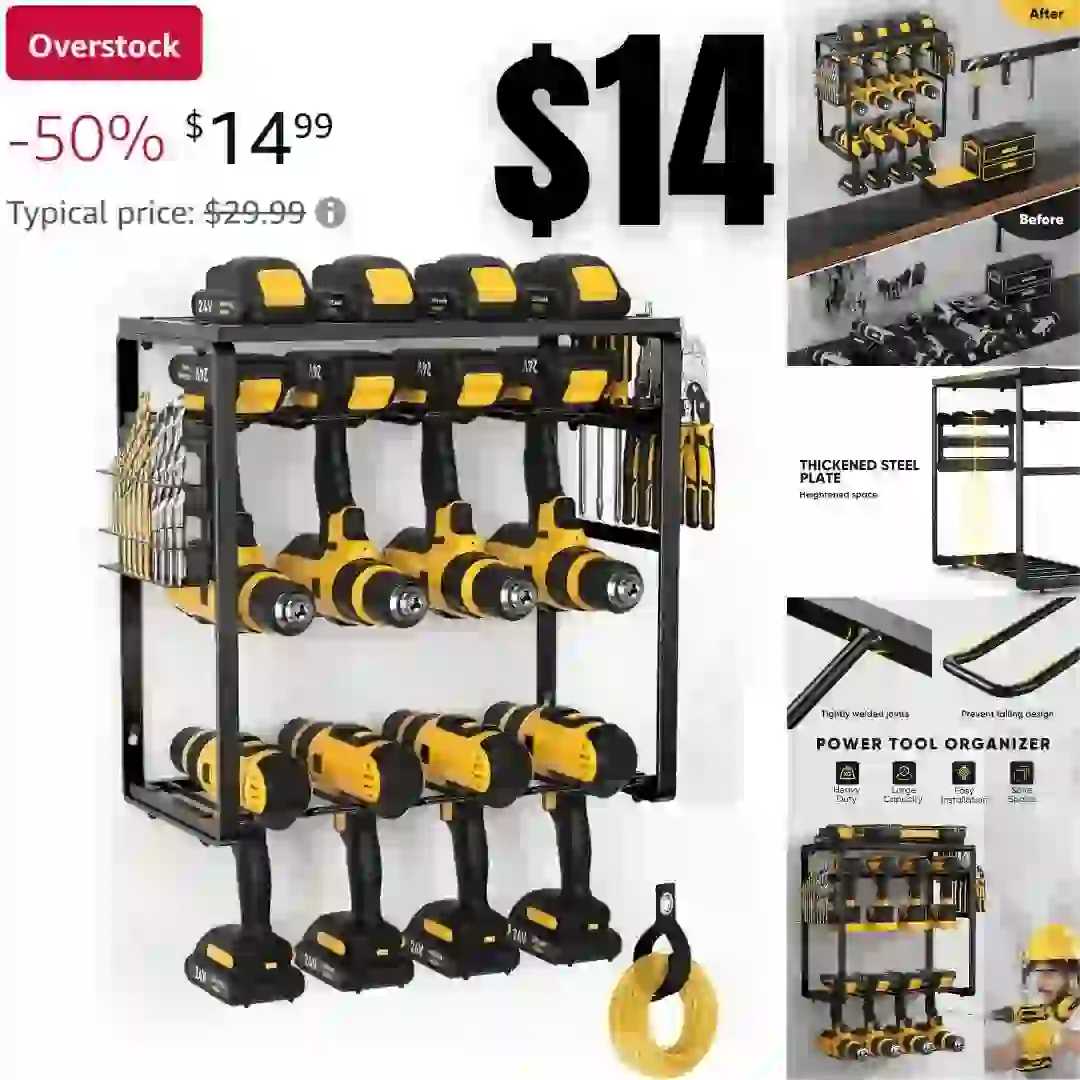 Power Tool Organizer, 8 Drills Holder Wall Mount, Heavy Duty Metal Tool Organizer and Storage, Suitable for Workshop