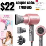 Professional Ionic Hair Dryer Blow Dryer with Diffuser and Concentrator for Curly Hair